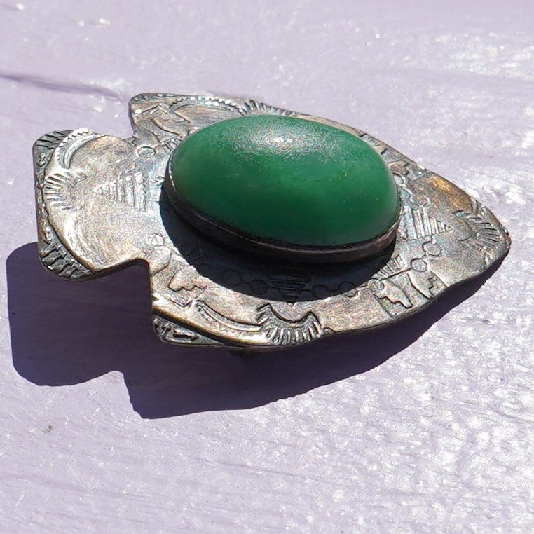 Fred Harvey era Green Turquoise Pin