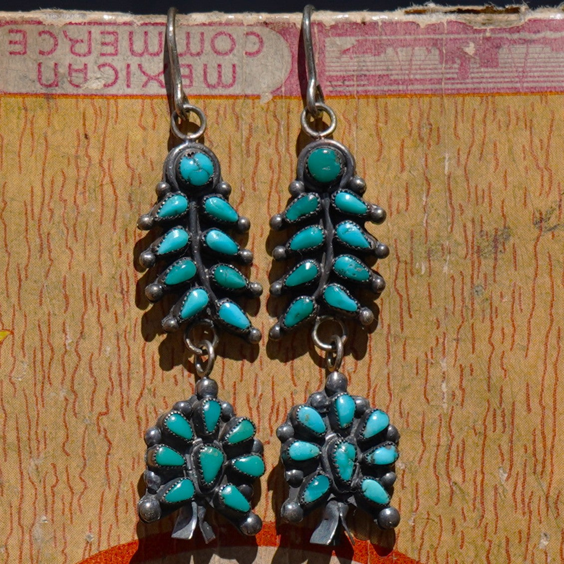 Vintage Turquoise Squash Blossom Earrings