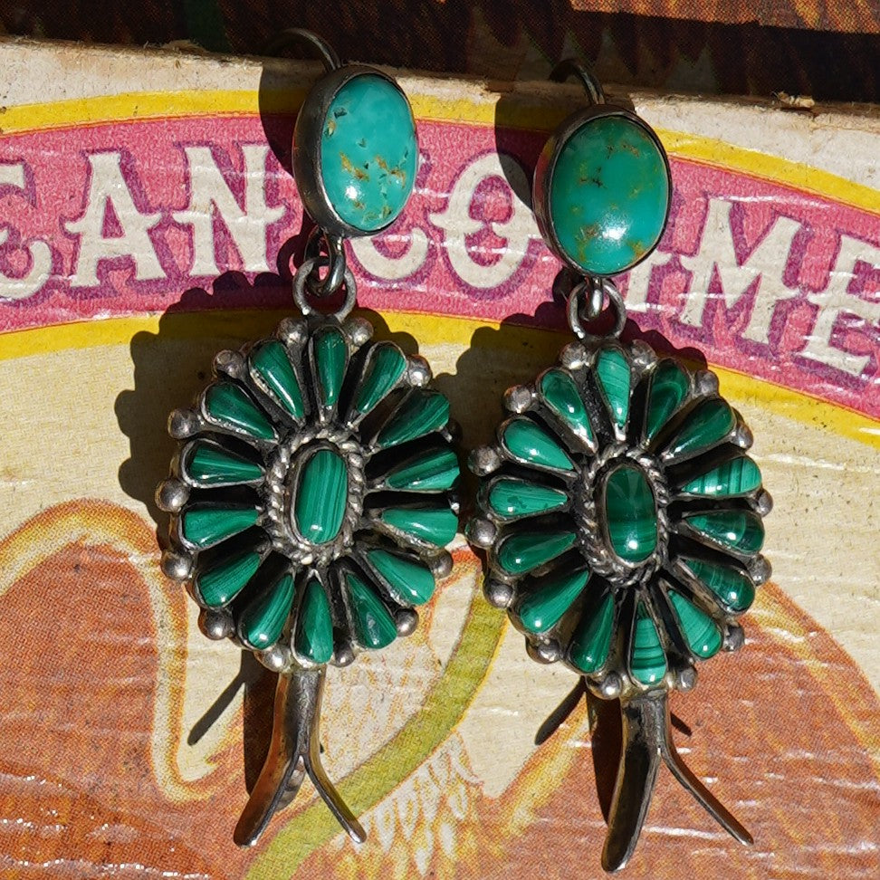 Vintage Malachite Squash Blossom Earrings