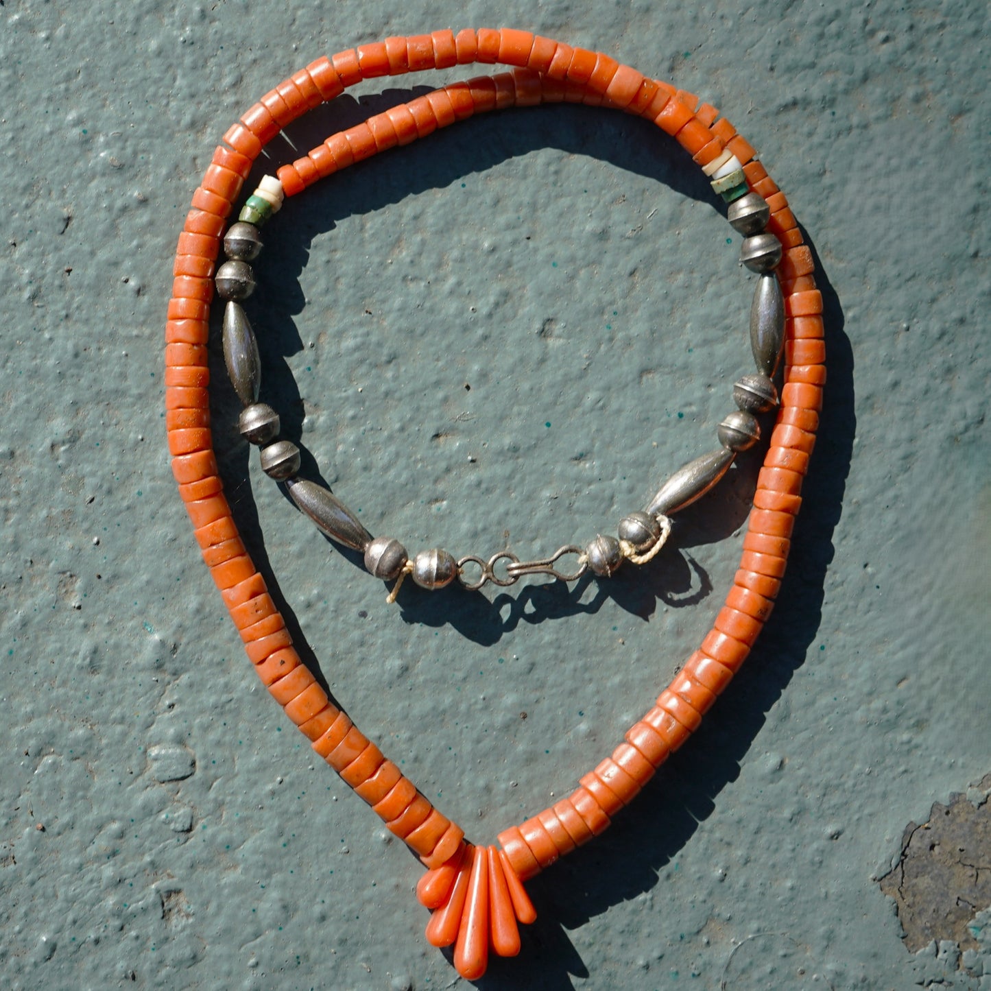 Natural Coral Heishi Jacla Necklace