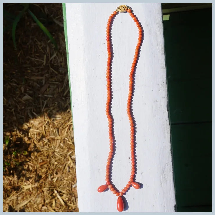 Natural Orange Coral Necklace With Coral Drops