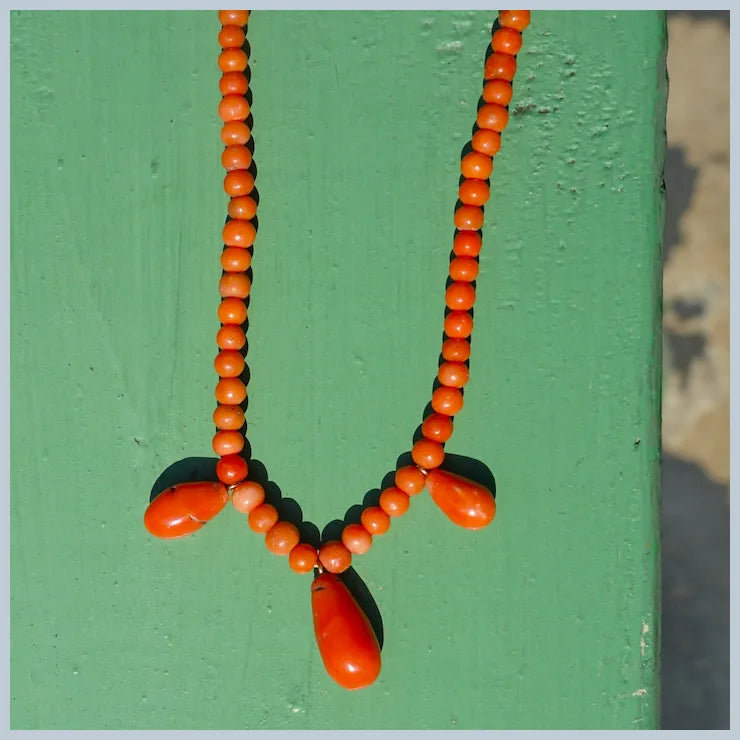 Natural Orange Coral Necklace With Coral Drops
