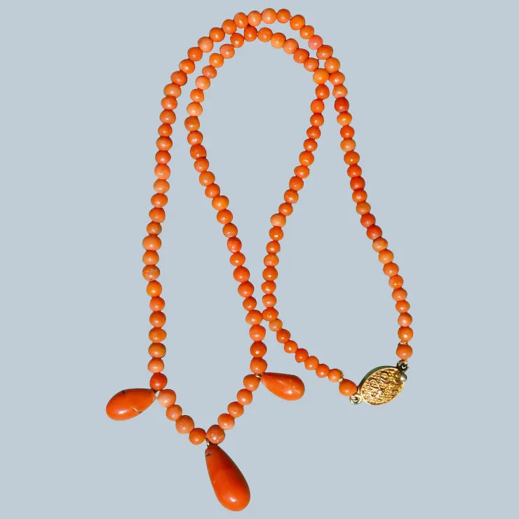 Natural Orange Coral Necklace With Coral Drops