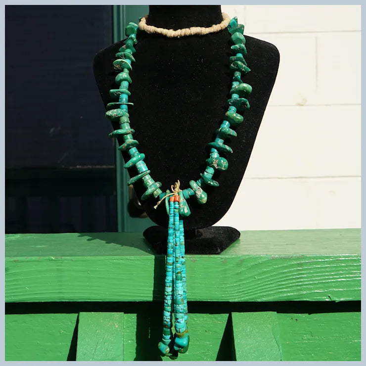 Navajo Cerrillos Turquoise Tab Necklace Circa 1920's