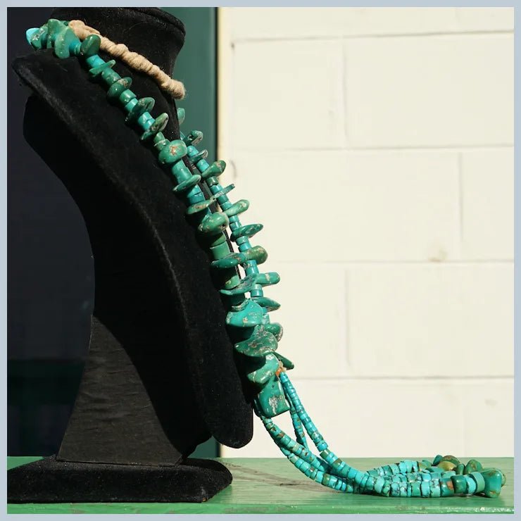 Navajo Cerrillos Turquoise Tab Necklace Circa 1920's