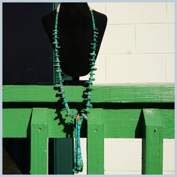 Navajo Cerrillos Turquoise Tab Necklace Circa 1920's