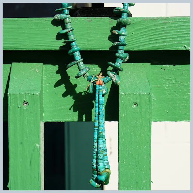 Navajo Cerrillos Turquoise Tab Necklace Circa 1920's