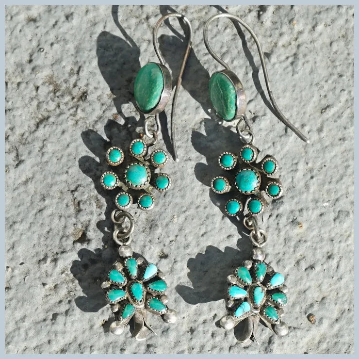 Vintage Turquoise Squash Blossom Earrings