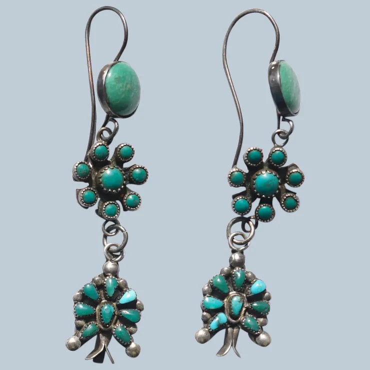 Vintage Turquoise Squash Blossom Earrings
