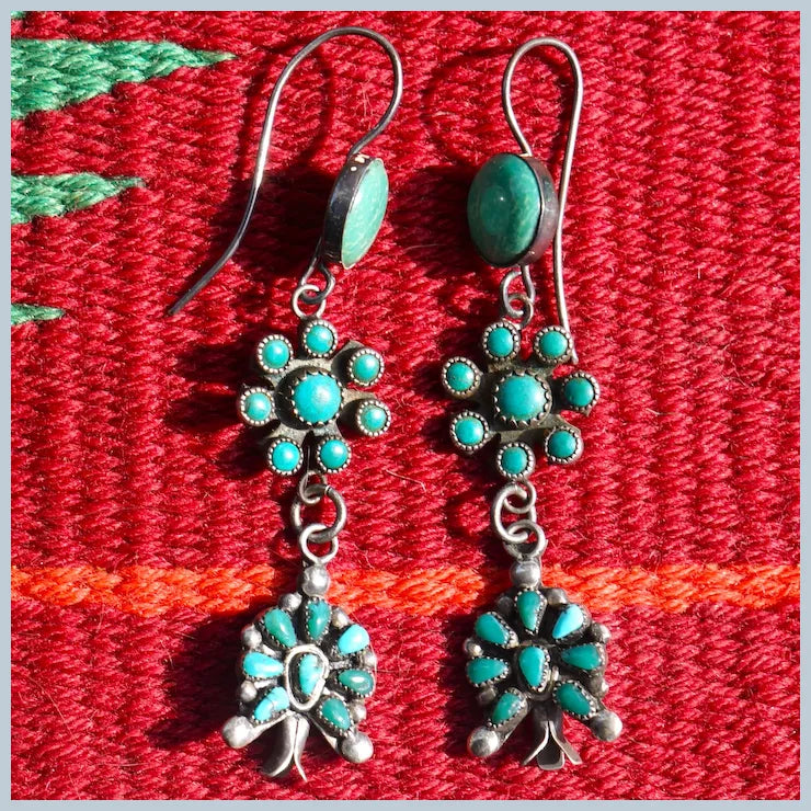 Vintage Turquoise Squash Blossom Earrings