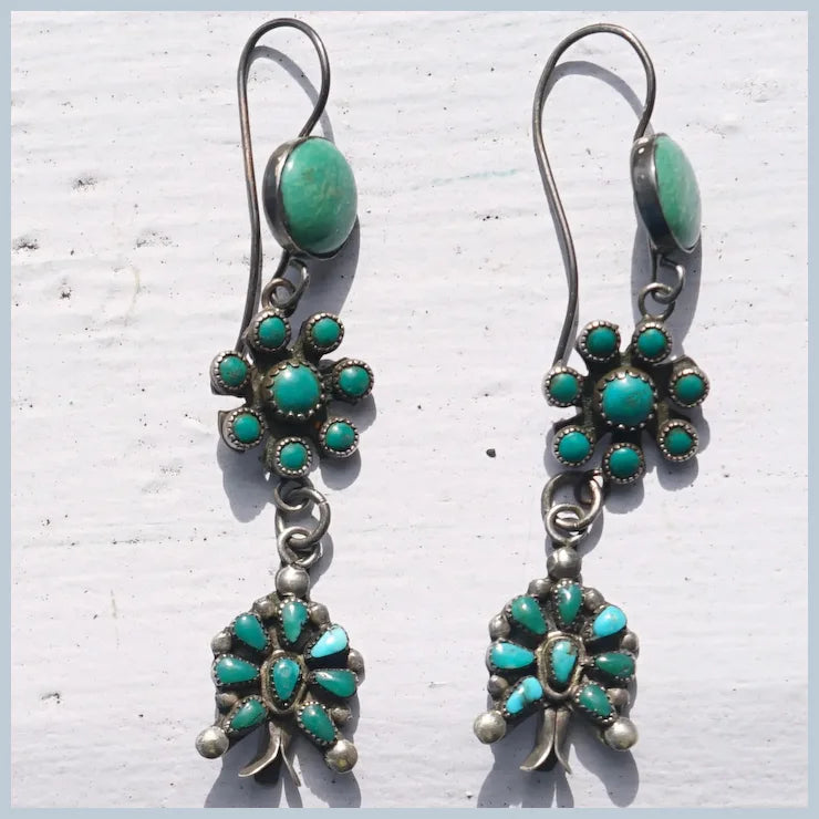 Vintage Turquoise Squash Blossom Earrings