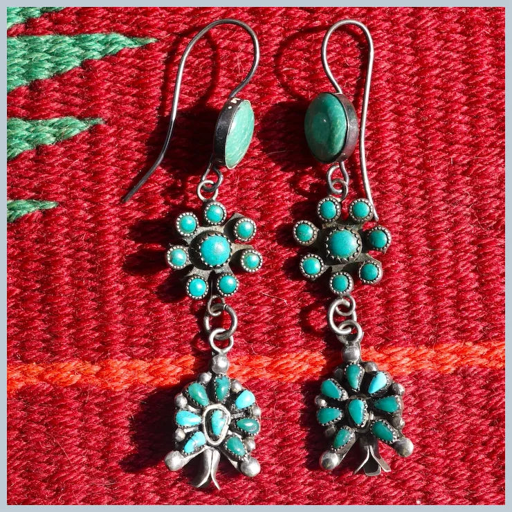 Vintage Turquoise Squash Blossom Earrings