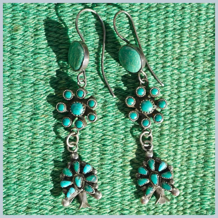 Vintage Turquoise Squash Blossom Earrings