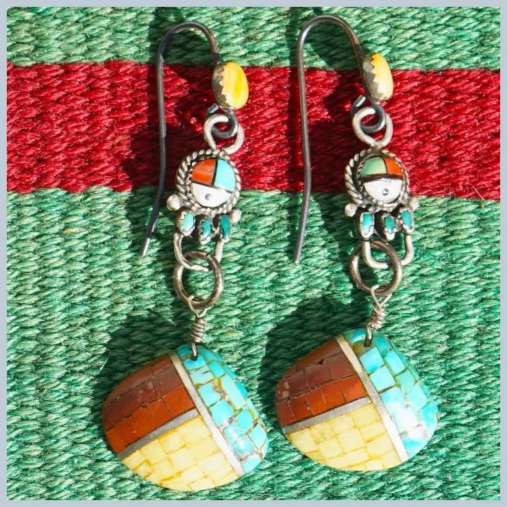 Zuni Sunface Inlaid Shell Vintage Earrings