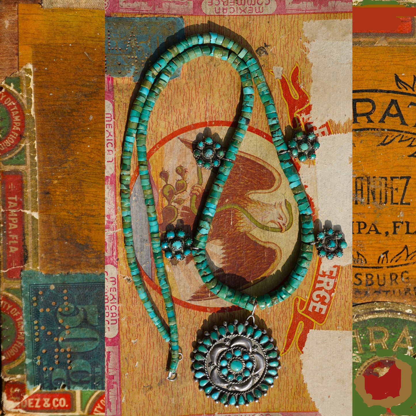 Cerrillos Turquoise Heishi Pendant Necklace