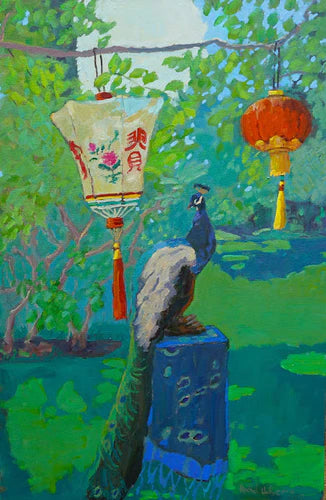 Peacock With Chinese Lanterns Painting By Rachel Uchizono