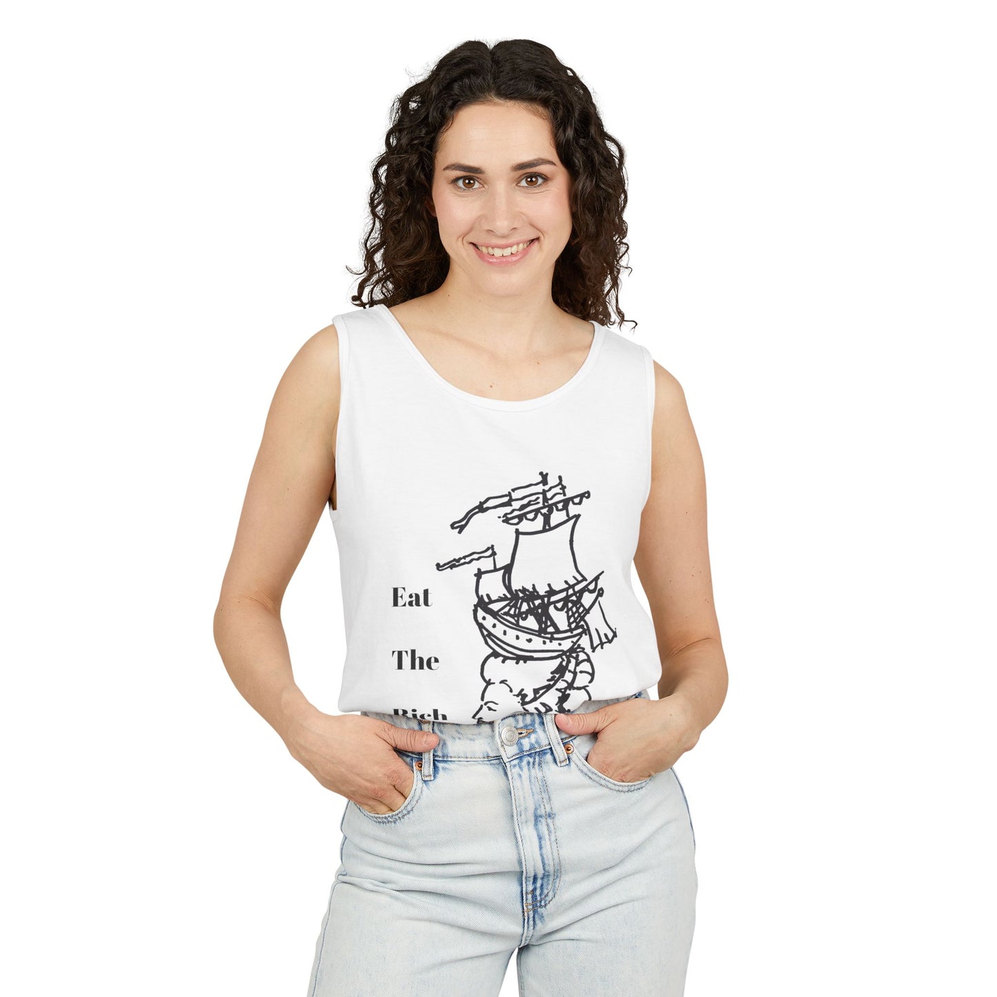 Tank Top — 'Eat The Rich' Sailboat & Skull Graphic Muscle Tee