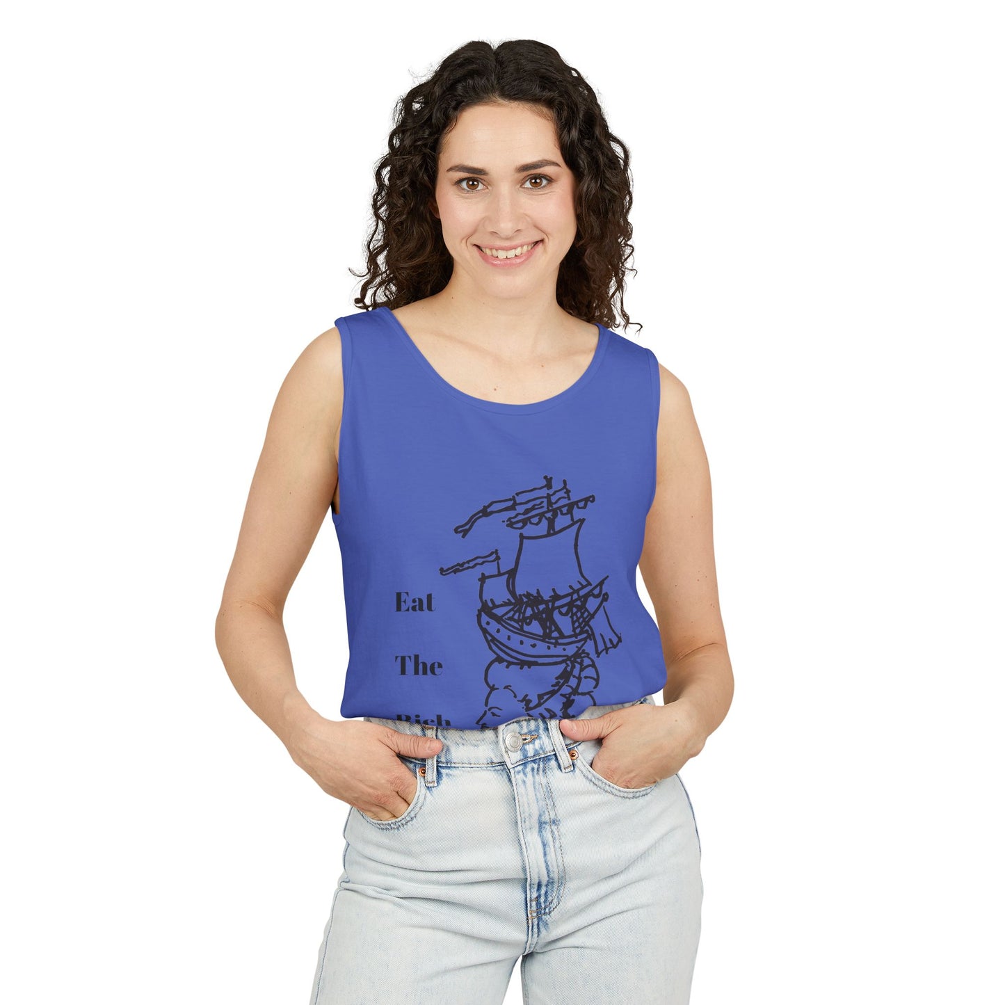 Tank Top — 'Eat The Rich' Sailboat & Skull Graphic Muscle Tee
