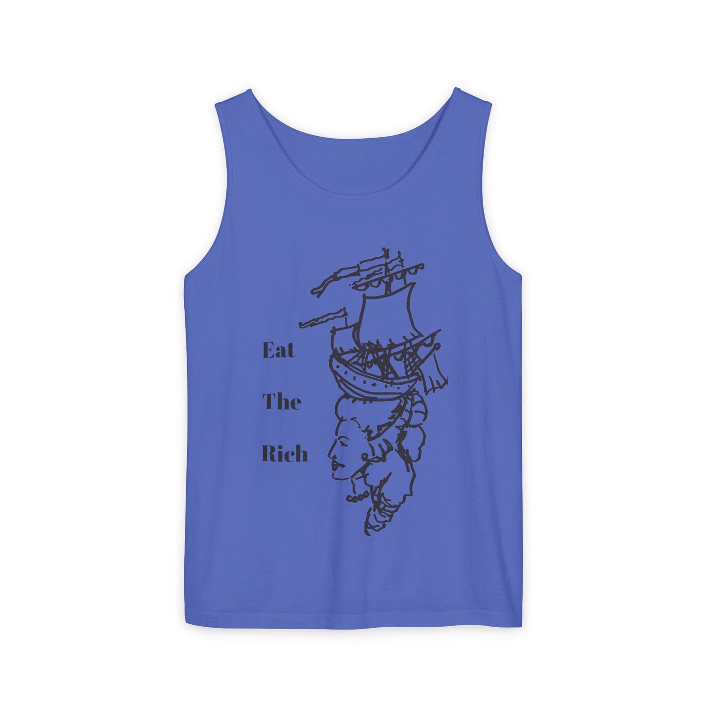 Tank Top — 'Eat The Rich' Sailboat & Skull Graphic Muscle Tee