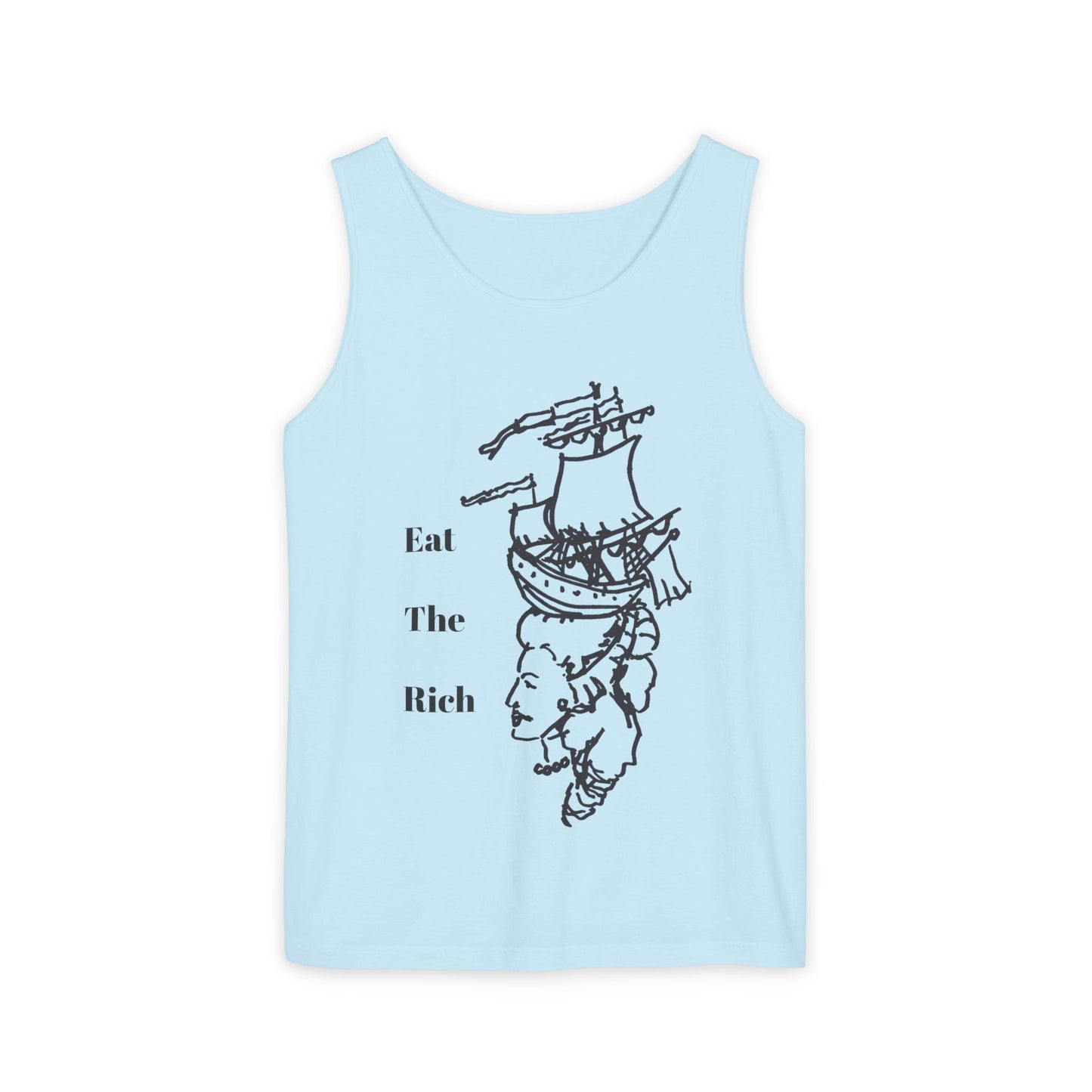 Tank Top — 'Eat The Rich' Sailboat & Skull Graphic Muscle Tee