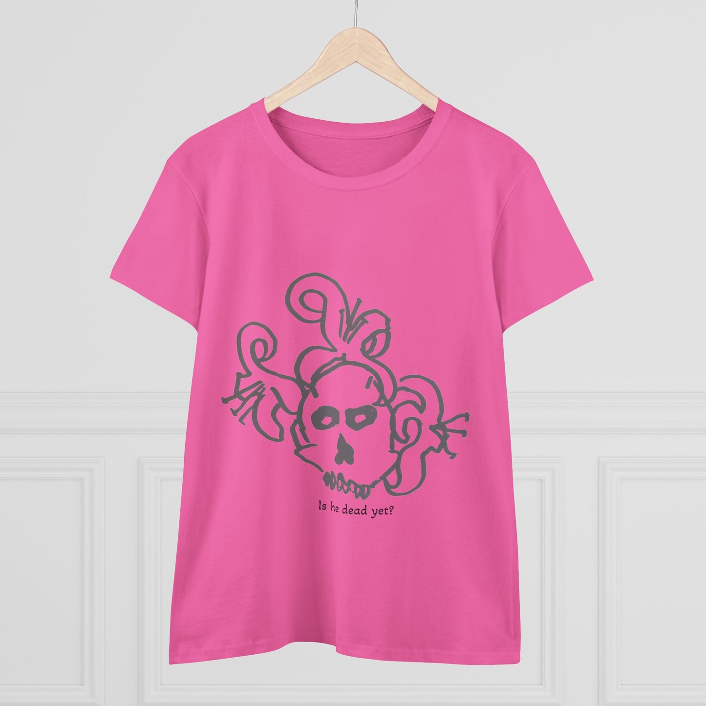 Women's Midweight Cotton Tee - Casual Skull Design Tee 'Is He Dead Yet?'