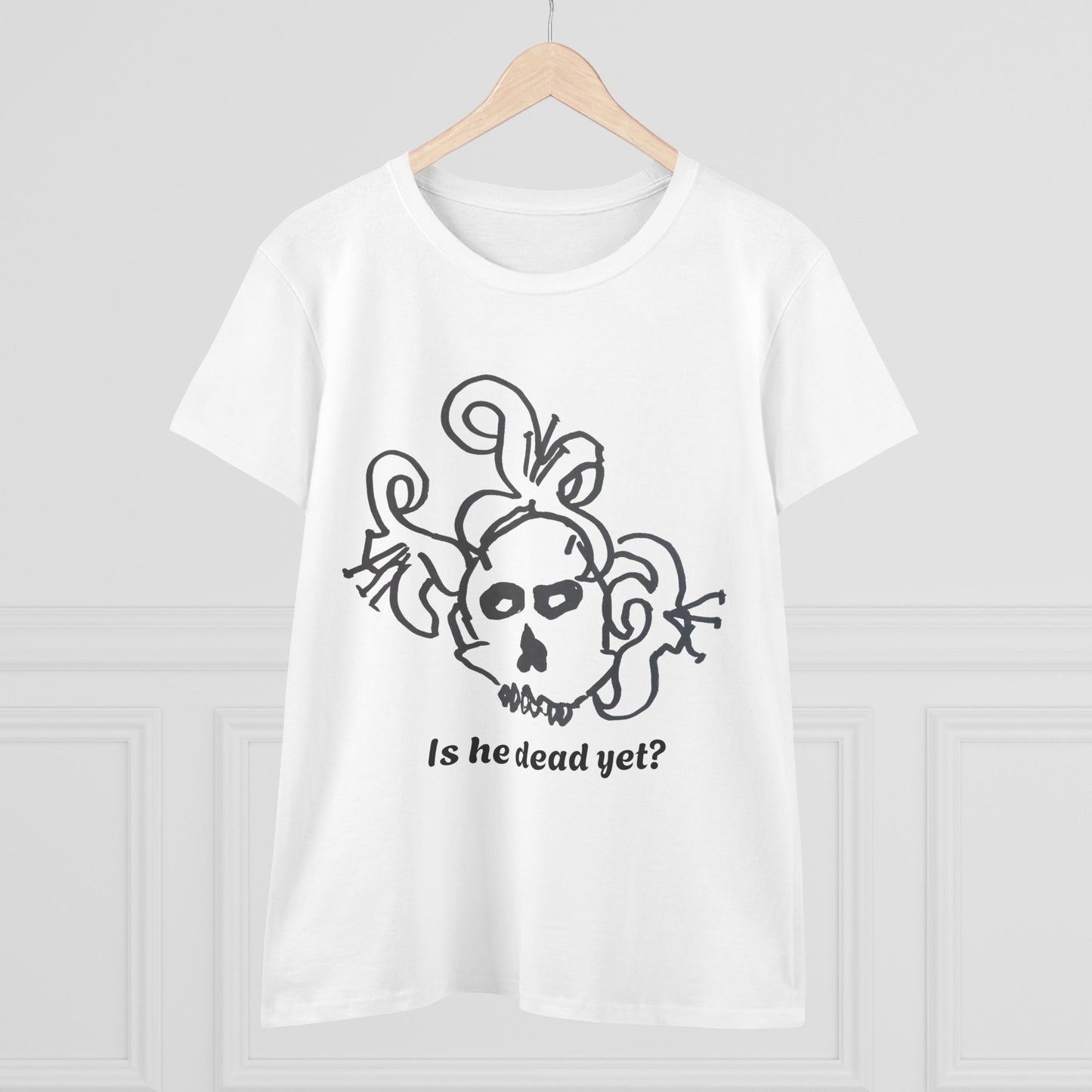 Women's Midweight Cotton Tee - Casual Skull Design Tee 'Is He Dead Yet?'