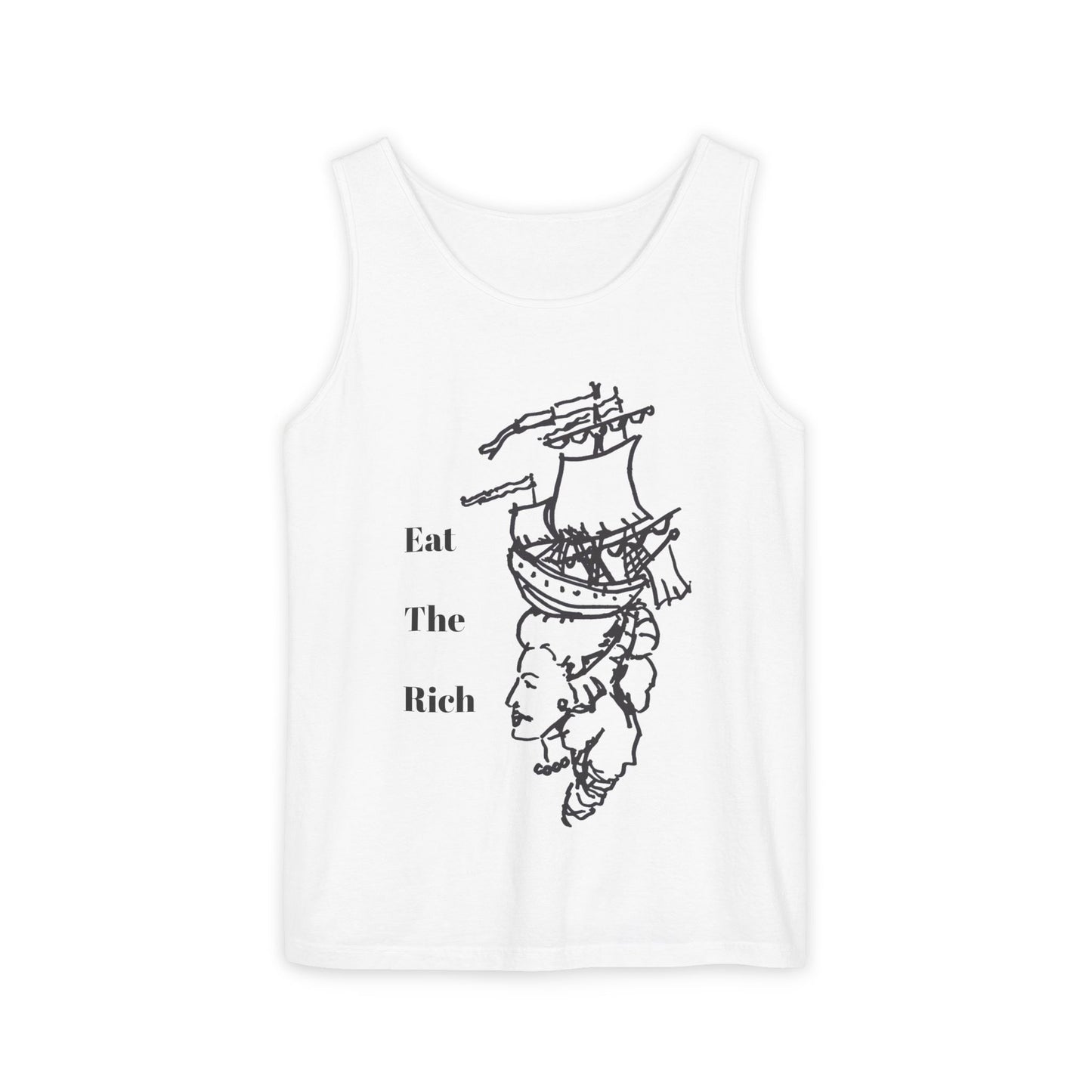 Tank Top — 'Eat The Rich' Sailboat & Skull Graphic Muscle Tee