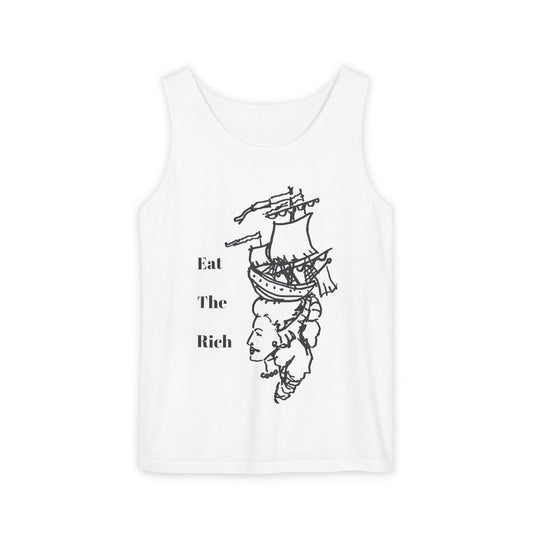 Tank Top — 'Eat The Rich' Sailboat & Skull Graphic Muscle Tee