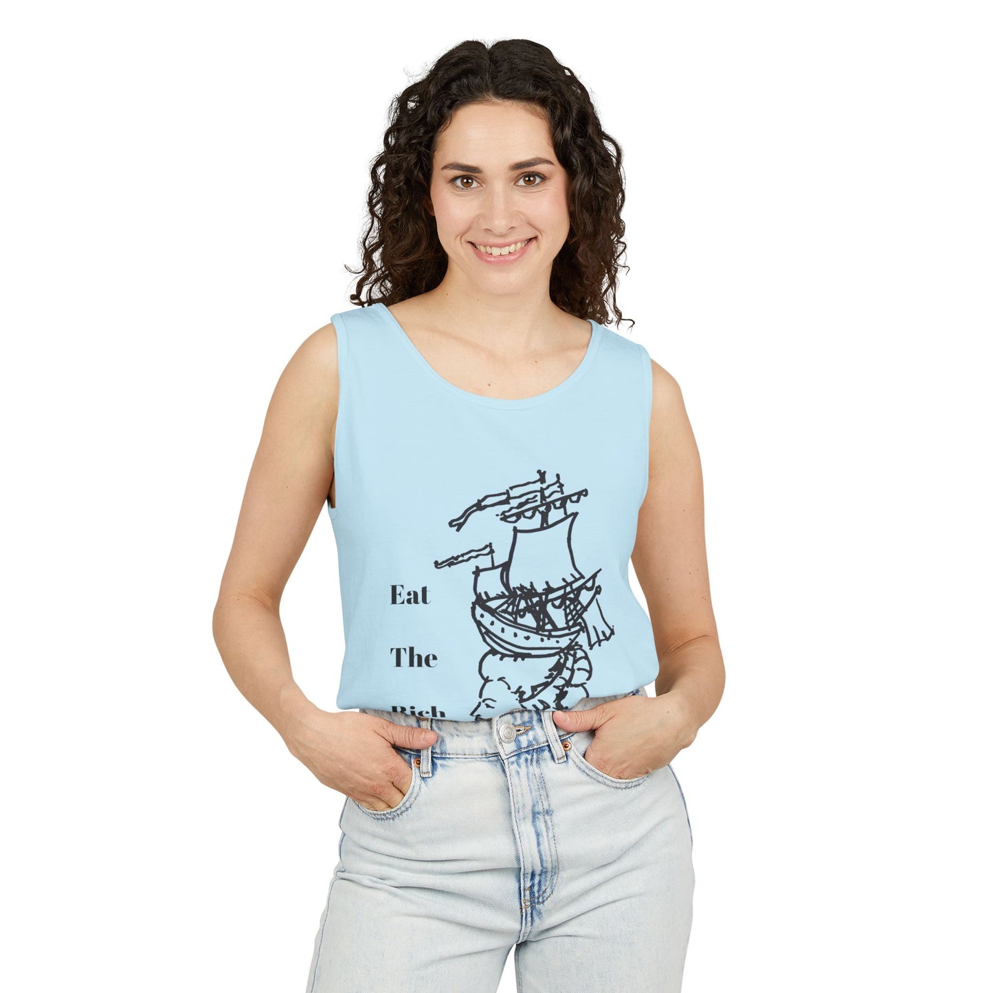 Tank Top — 'Eat The Rich' Sailboat & Skull Graphic Muscle Tee