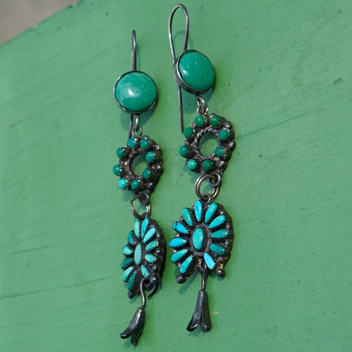 Vintage Turquoise Squash Blossom Earrings