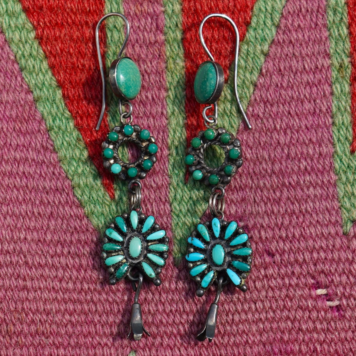 Vintage Turquoise Squash Blossom Earrings