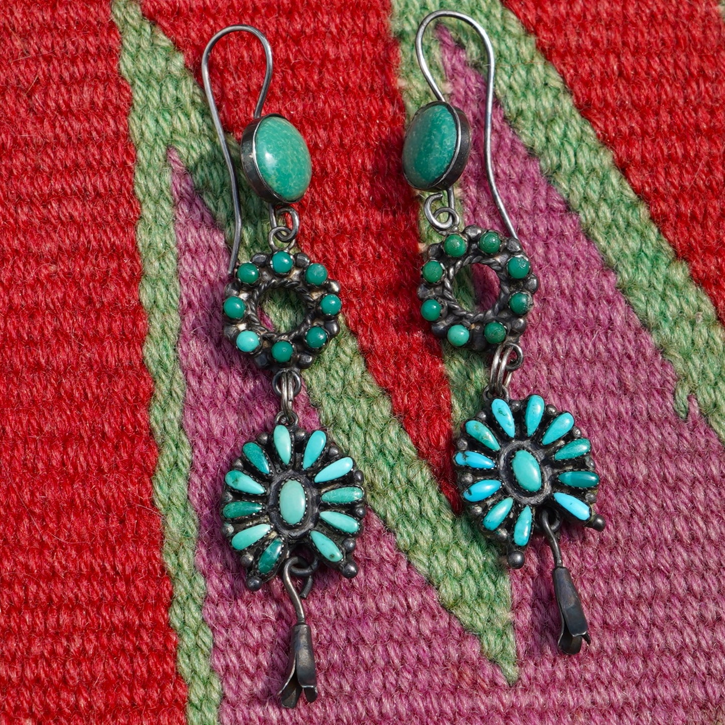 Vintage Turquoise Squash Blossom Earrings