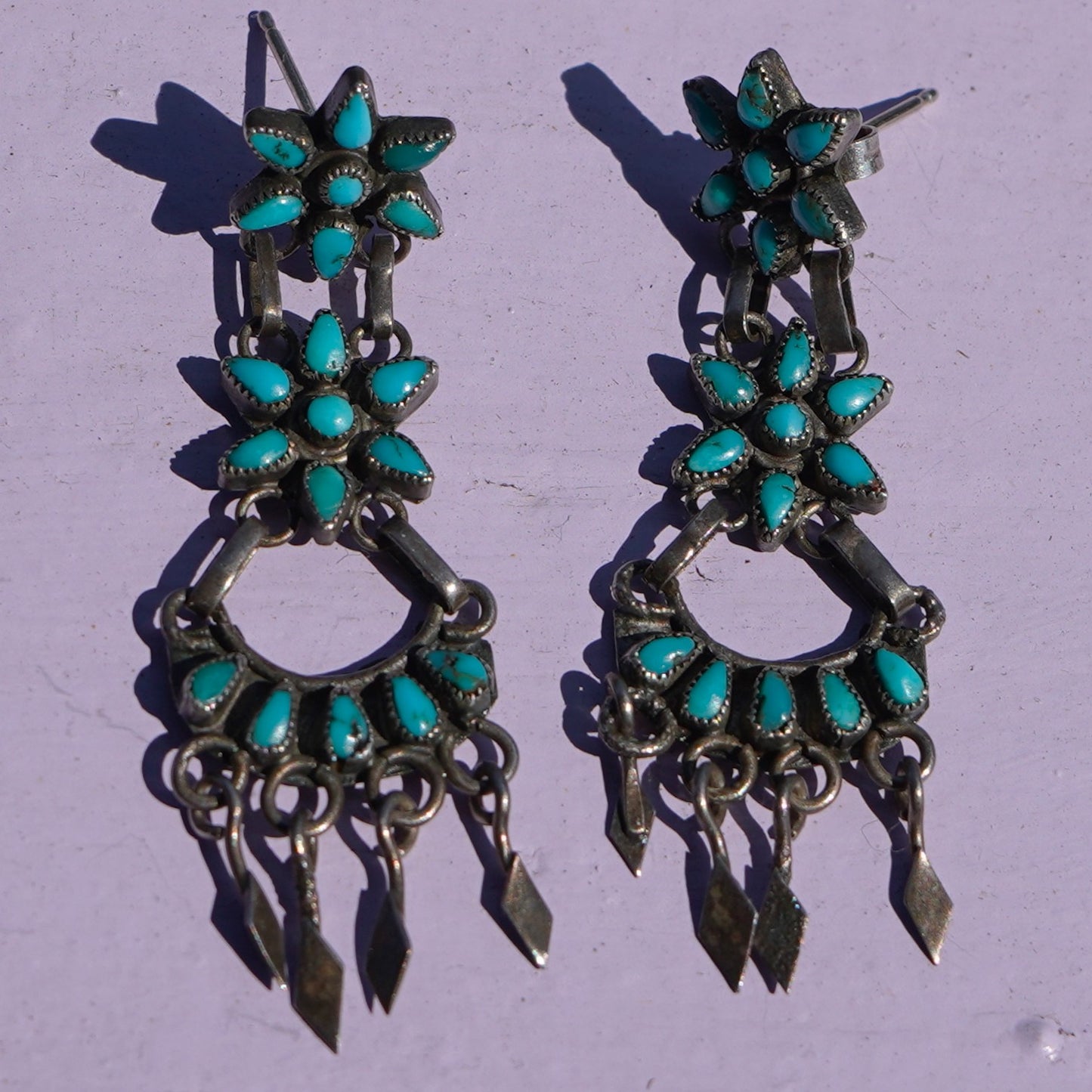Vintage Turquoise Flower Or Star Earrings
