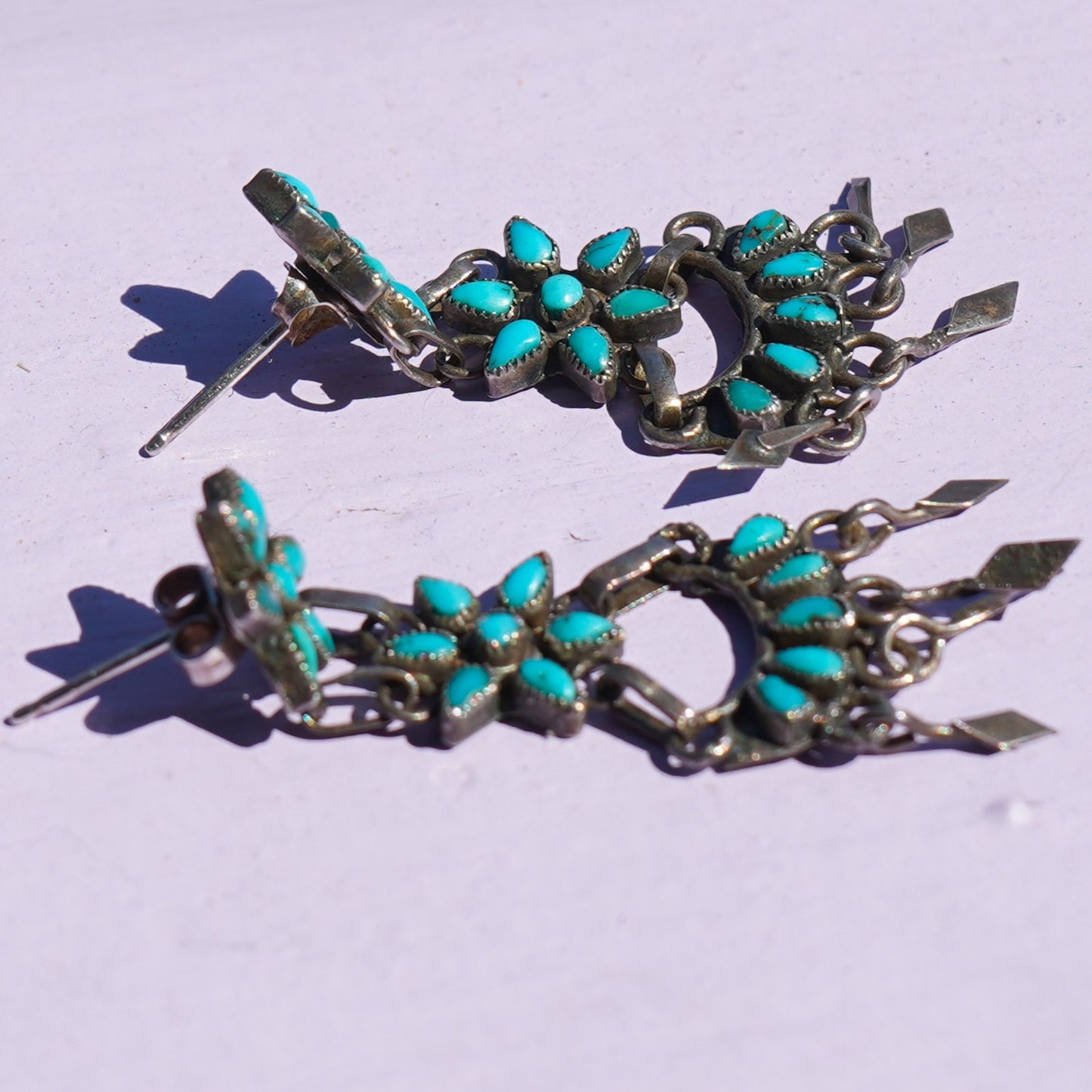 Vintage Turquoise Flower Or Star Earrings