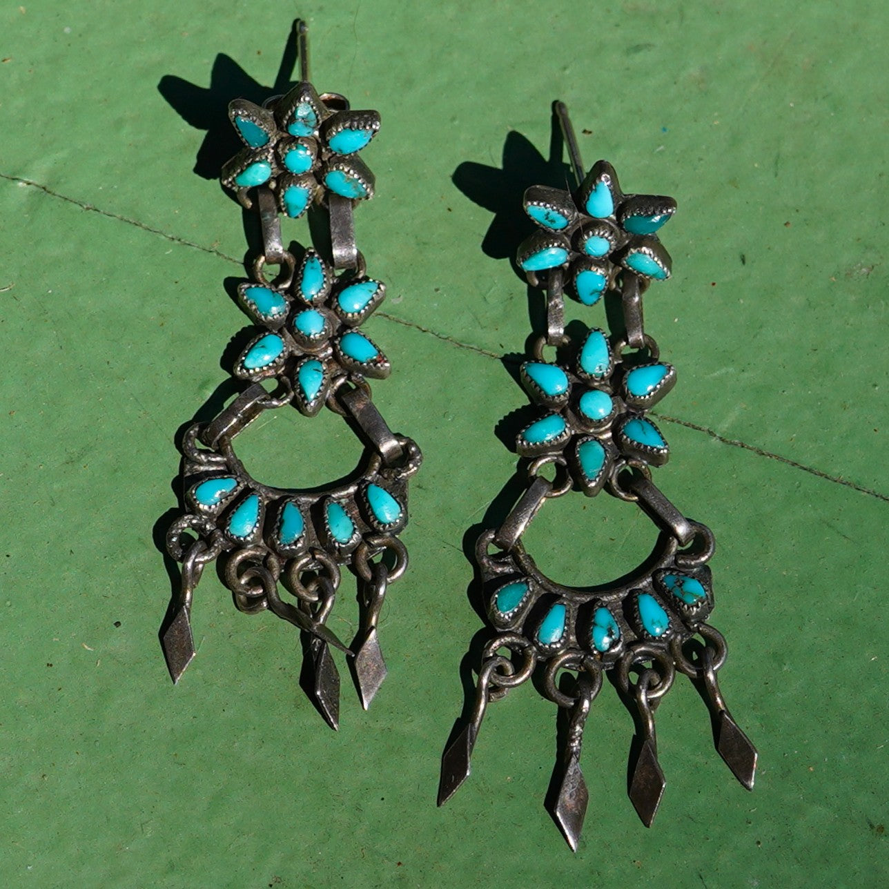 Vintage Turquoise Flower Or Star Earrings
