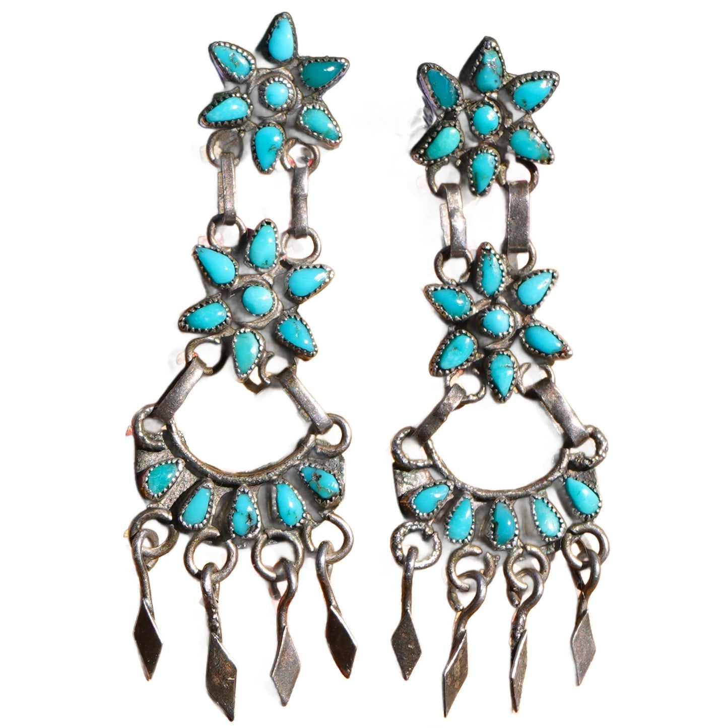 Vintage Turquoise Flower Or Star Earrings