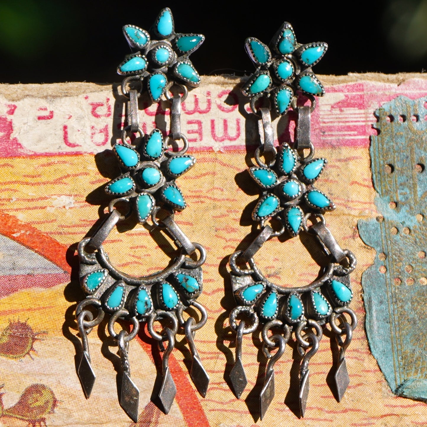 Vintage Turquoise Flower Or Star Earrings