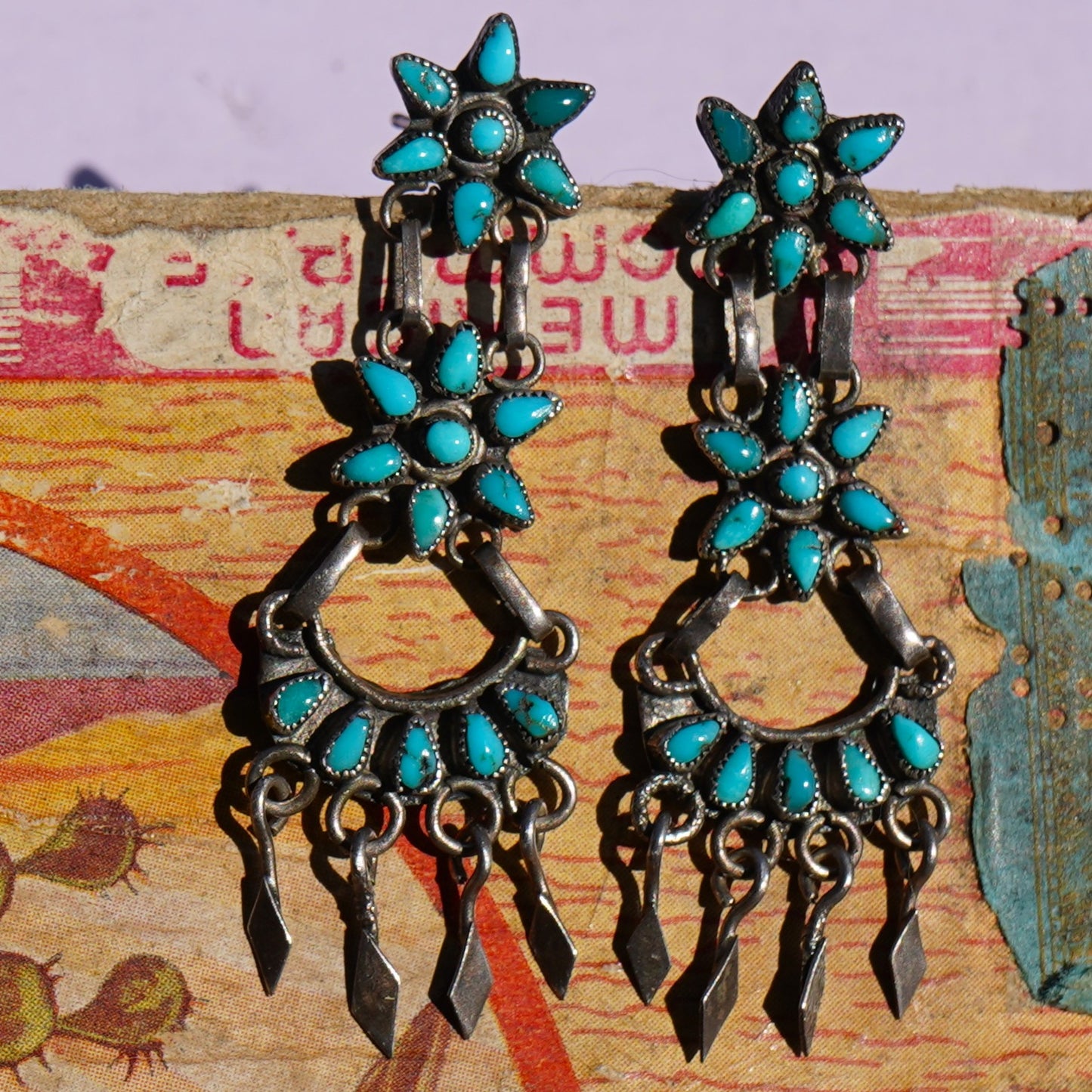 Vintage Turquoise Flower Or Star Earrings