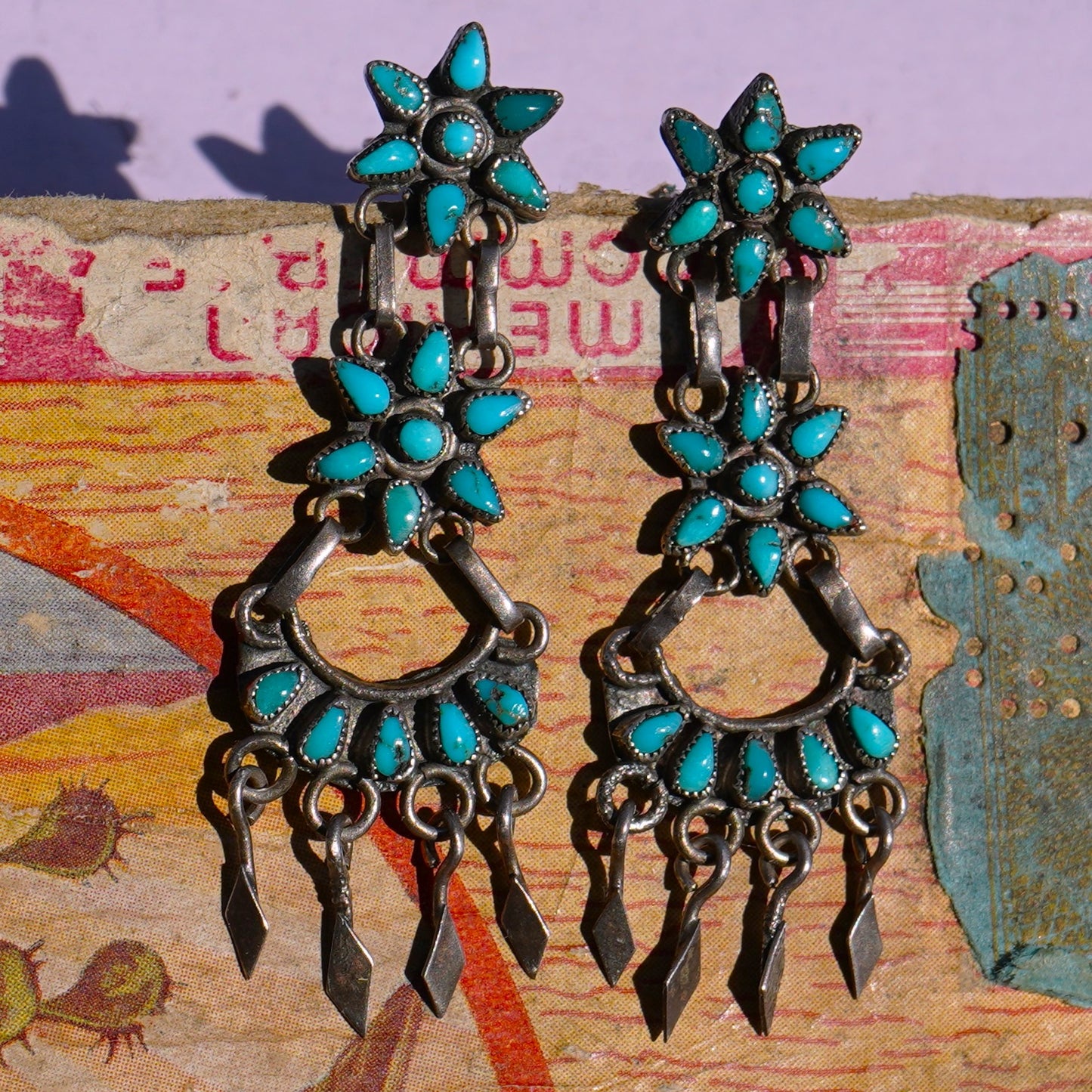 Vintage Turquoise Flower Or Star Earrings