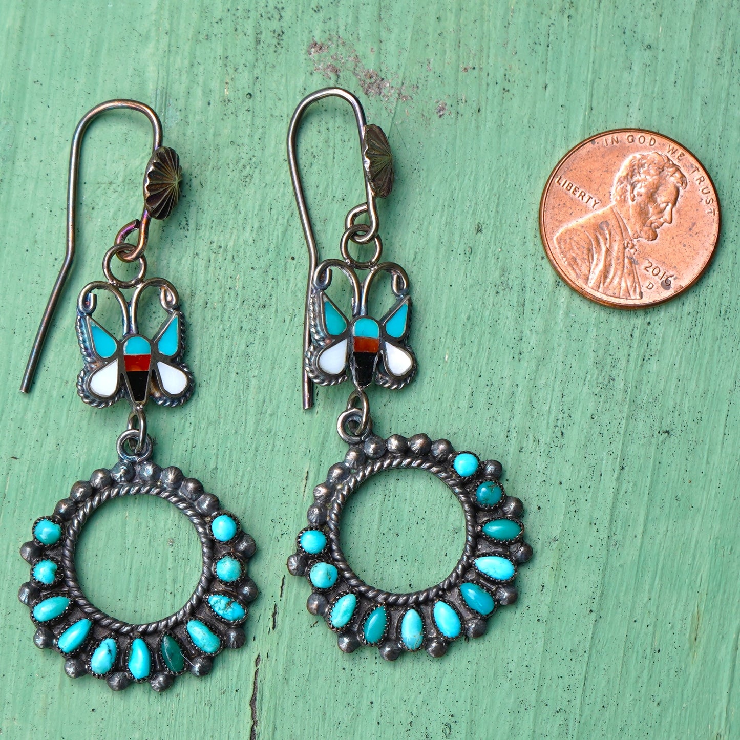 Vintage Southwest Turquoise Butterfly Earrings