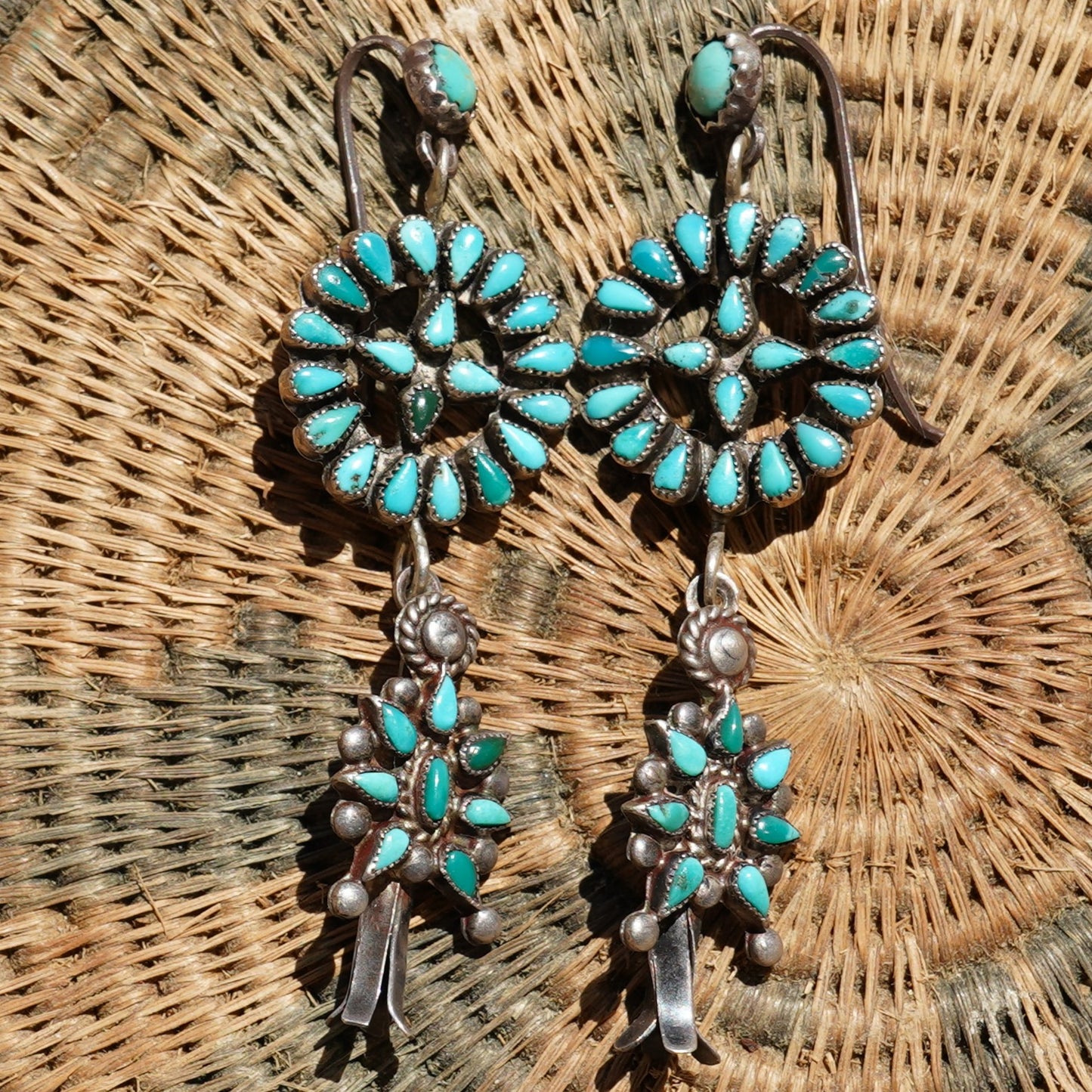 Vintage Turquoise Squash Blossom Earrings