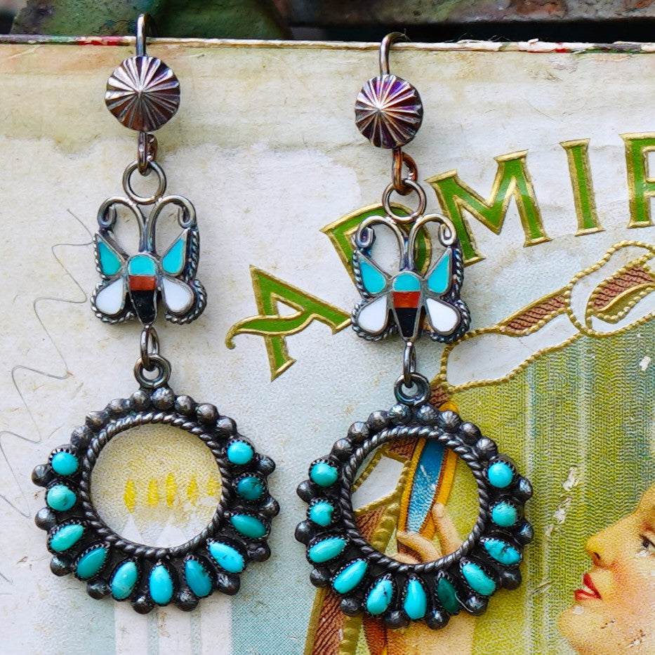 Vintage Southwest Turquoise Butterfly Earrings