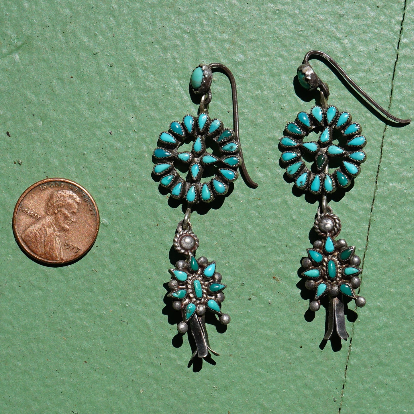 Vintage Turquoise Squash Blossom Earrings