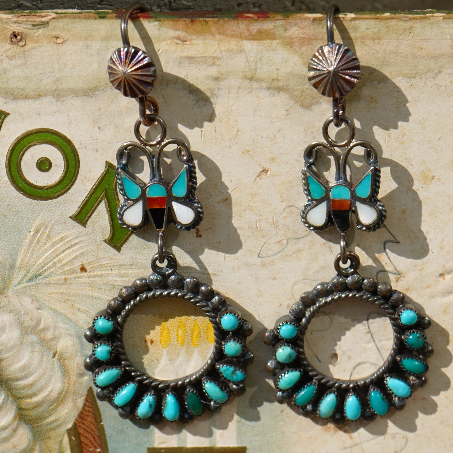 Vintage Southwest Turquoise Butterfly Earrings