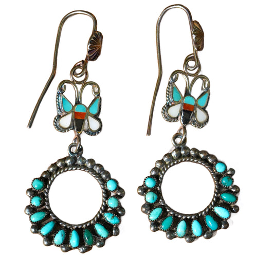 Vintage Southwest Turquoise Butterfly Earrings