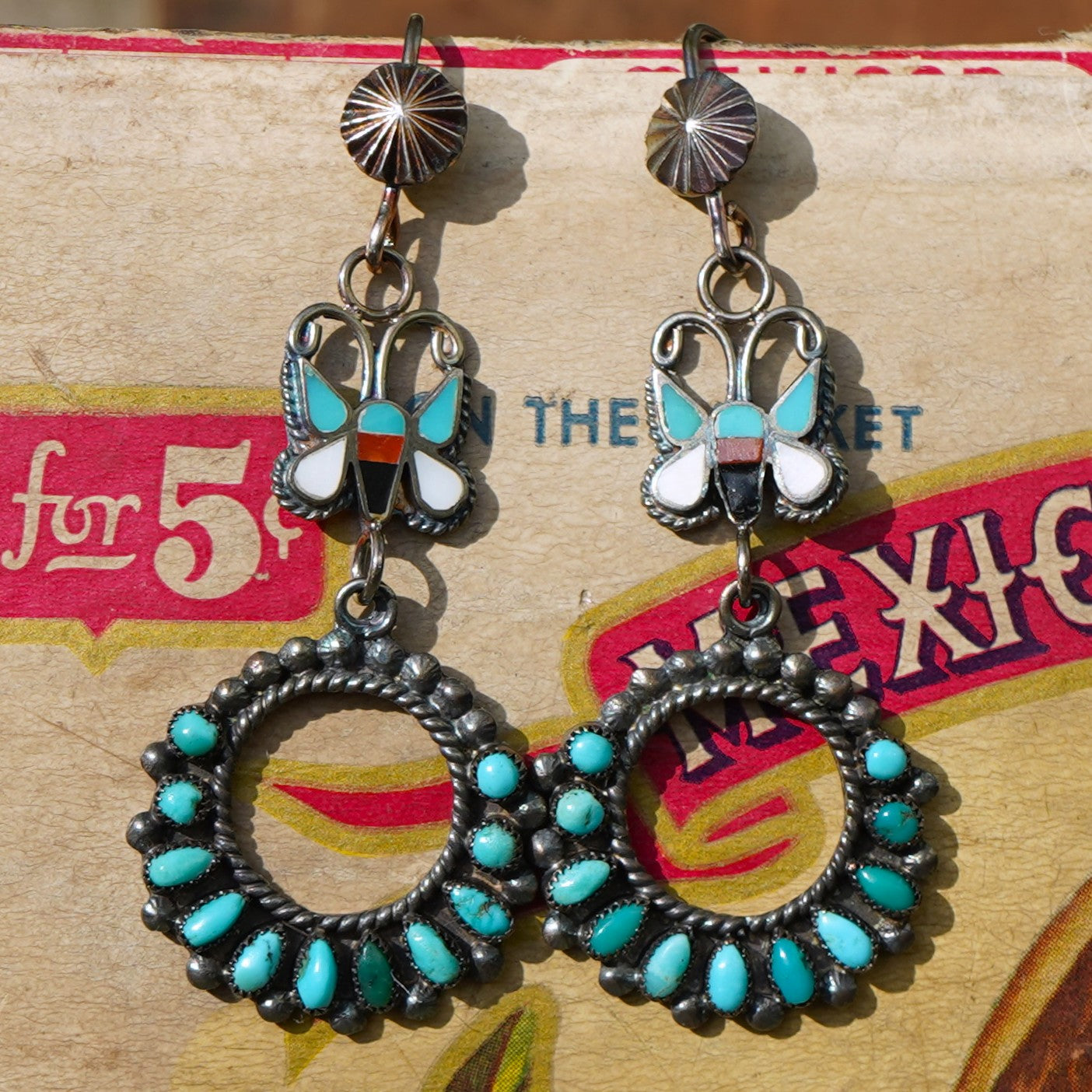 Vintage Southwest Turquoise Butterfly Earrings