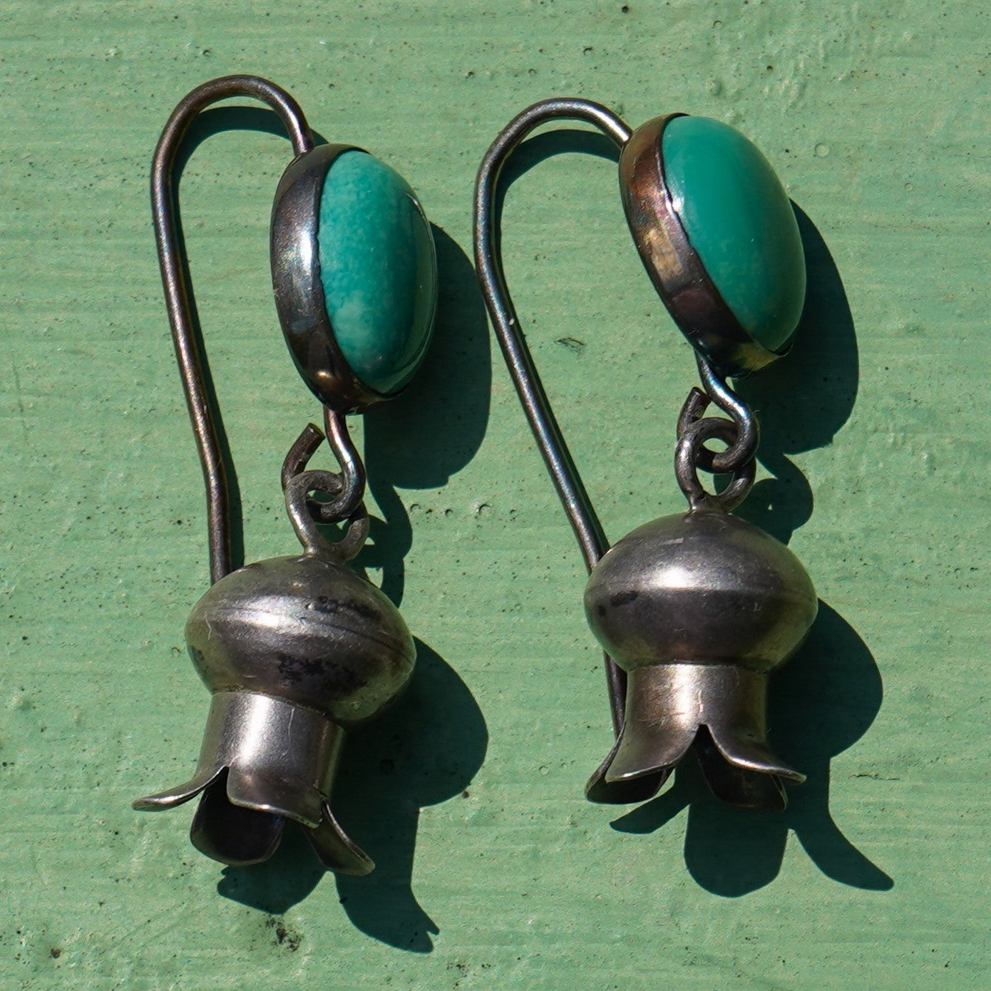 Vintage Squash Blossom Earrings With Kingman Turquoise