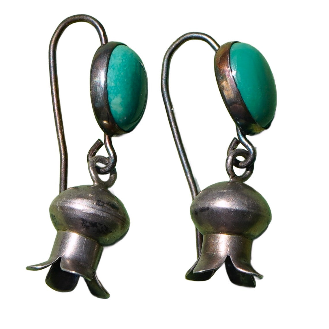 Vintage Squash Blossom Earrings With Kingman Turquoise