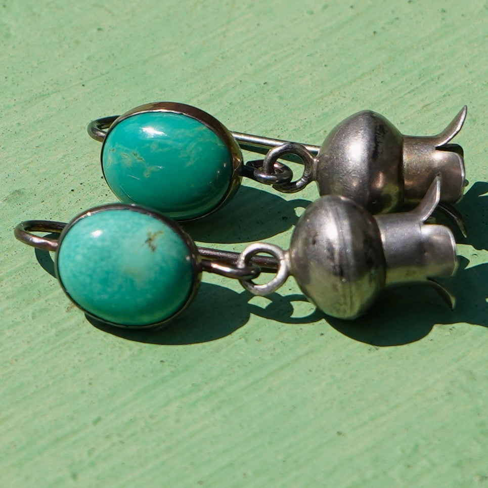 Vintage Squash Blossom Earrings With Kingman Turquoise