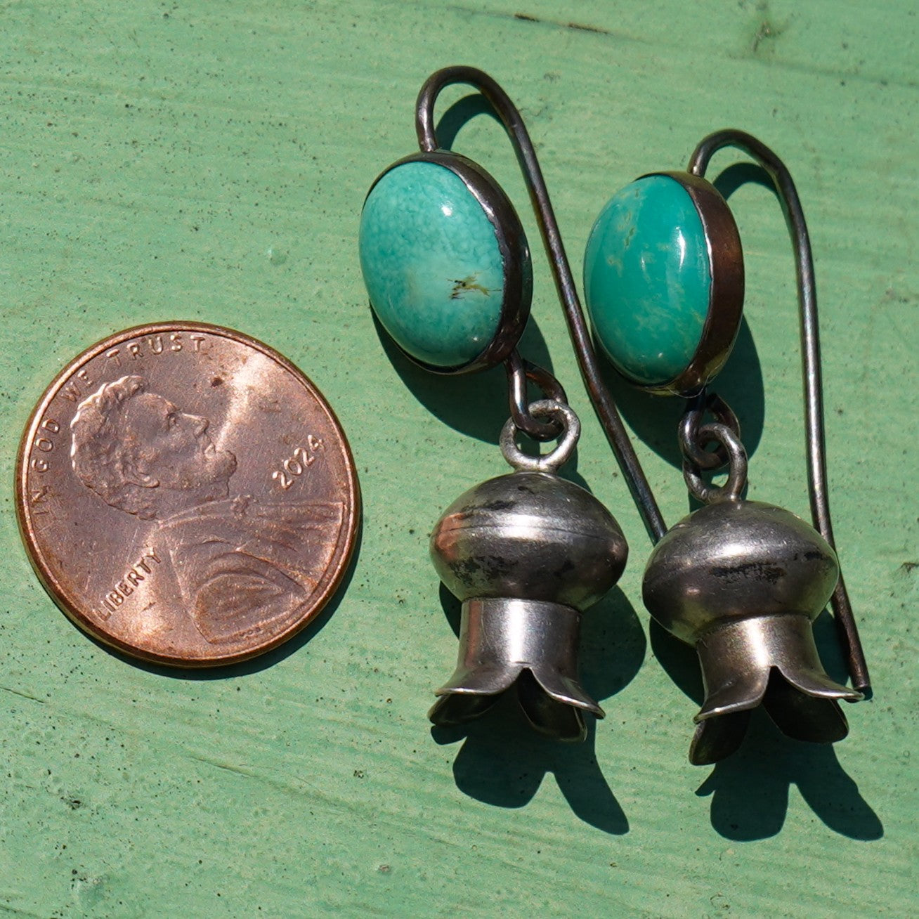 Vintage Squash Blossom Earrings With Kingman Turquoise
